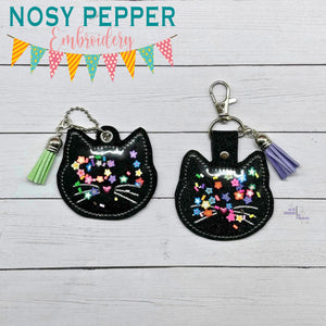 Cat shaker snap tab and eyelet fob machine embroidery file (single and multi files included) DIGITAL DOWNLOAD