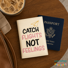 Load image into Gallery viewer, Catch Flights passport cover machine embroidery design DIGITAL DOWNLOAD
