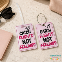 Load image into Gallery viewer, Catch Flights luggage tag set machine embroidery design DIGITAL DOWNLOAD