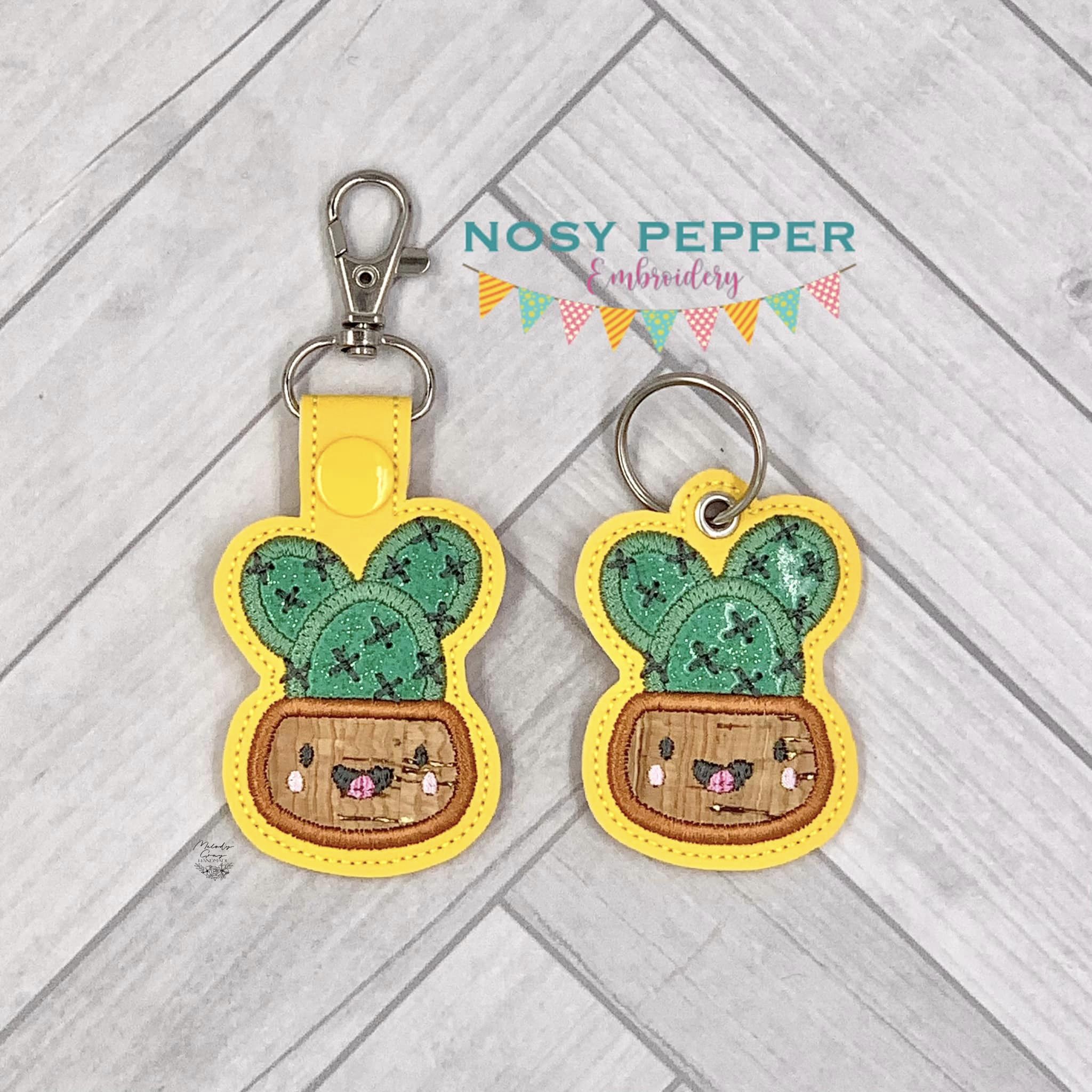 Cute Cactus Applique snap tab and eyelet fob machine embroidery file ...