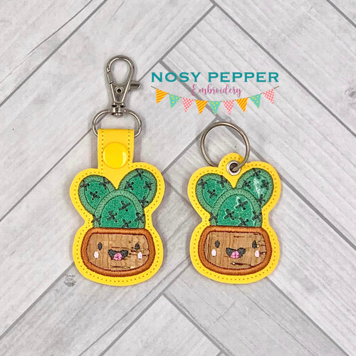 Cute Cactus Applique snap tab and eyelet fob machine embroidery file (single and multi files included) DIGITAL DOWNLOAD