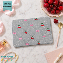 Load image into Gallery viewer, Cherry Quilted mug rug machine embroidery design (4 sizes, envelope and turned styles included) DIGITAL DOWNLOAD
