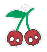 Load image into Gallery viewer, Cherry Skull Sketchy Snap tab 4x4 machine embroidery design DIGITAL DOWNLOAD