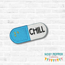 Load image into Gallery viewer, Chill Pill patch (2 sizes included) machine embroidery design DIGITAL DOWNLOAD