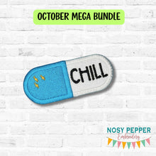 Load image into Gallery viewer, Chill Pill patch (2 sizes included) machine embroidery design DIGITAL DOWNLOAD