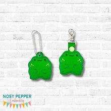 Load image into Gallery viewer, Chonky Frog snap tab and eyelet fob set (single and multi files included) —FEB 26 MB—machine embroidery design DIGITAL DOWNLOAD