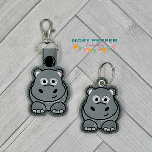 Chubby Hippo snap tab and eyelet fob machine embroidery file (single and multi files included) DIGITAL DOWNLOAD