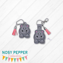 Load image into Gallery viewer, Chubby Hippo snap tab and eyelet fob machine embroidery file (single and multi files included) DIGITAL DOWNLOAD