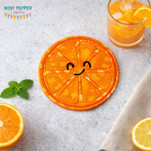 Load image into Gallery viewer, Orange Slice Mug rug envelope style machine embroidery design (6 sizes included) DIGITAL DOWNLOAD