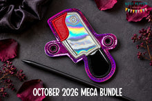 Load image into Gallery viewer, Cleaver applique bun cover --2026 Spooky Mystery Bundle-- machine embroidery design DIGITAL DOWNLOAD