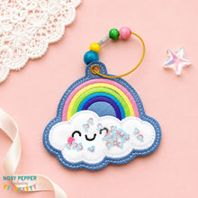 Load image into Gallery viewer, Rainbow applique bag tag machine embroidery design DIGITAL DOWNLOAD