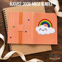 Load image into Gallery viewer, Rainbow Cloud applique notebook cover (2 sizes available) machine embroidery design DIGITAL DOWNLOAD