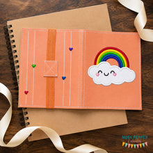 Load image into Gallery viewer, Rainbow Cloud applique notebook cover (2 sizes available) machine embroidery design DIGITAL DOWNLOAD