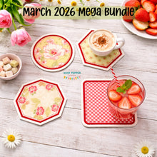 Load image into Gallery viewer, Basics applique coaster set machine embroidery design (4 designs included) DIGITAL DOWNLOAD