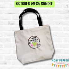 Load image into Gallery viewer, Coffee Helps sketchy machine embroidery design Fall 25 Mature Mystery Bundle (5 sizes included) DIGITAL DOWNLOAD