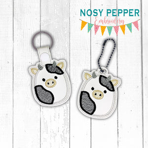 Cow Squishy snap tab and eyelet fob machine embroidery file (single and multi files included) DIGITAL DOWNLOAD