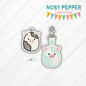 Cow Squishy snap tab and eyelet fob machine embroidery file (single and multi files included) DIGITAL DOWNLOAD