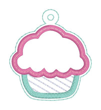 Load image into Gallery viewer, Cupcake applique shaker snap tab and eyelet fob machine embroidery file (single and multi files included) DIGITAL DOWNLOAD