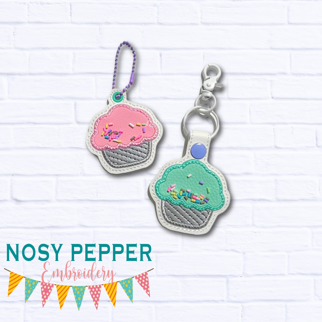 Cupcake applique shaker snap tab and eyelet fob machine embroidery file (single and multi files included) DIGITAL DOWNLOAD