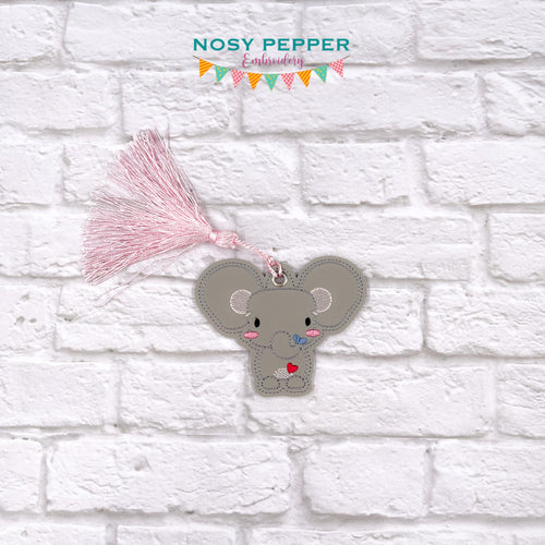 Cute Elephant applique bookmark/ornament/bag tag machine embroidery design DIGITAL DOWNLOAD