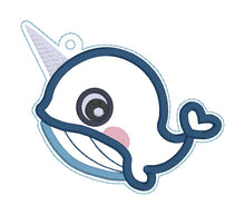 Load image into Gallery viewer, Cute Narwhal Applique bookmark machine embroidery file DIGITAL DOWNLOAD