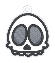Load image into Gallery viewer, Cute Skull snap tab and eyelet fob machine embroidery file (single and multi files included) DIGITAL DOWNLOAD