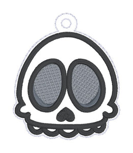 Cute Skull snap tab and eyelet fob machine embroidery file (single and multi files included) DIGITAL DOWNLOAD