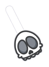 Load image into Gallery viewer, Cute Skull snap tab and eyelet fob machine embroidery file (single and multi files included) DIGITAL DOWNLOAD