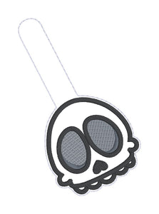 Cute Skull snap tab and eyelet fob machine embroidery file (single and multi files included) DIGITAL DOWNLOAD