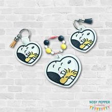 Load image into Gallery viewer, Dog Besties set (bag tag and eyelet/snap tab fob set with single and multi files included) machine embroidery design DIGITAL DOWNLOAD