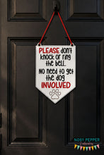 Load image into Gallery viewer, Please Don't Knock ITH Sign (2 versions and 4 sizes included) machine embroidery design DIGITAL DOWNLOAD