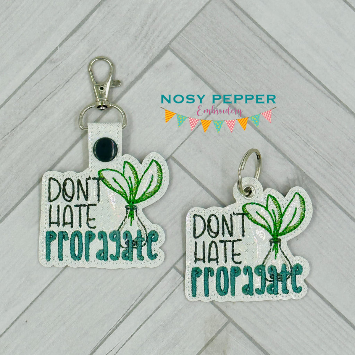 Don't Hate Propagate snap tab and eyelet fob machine embroidery file ...