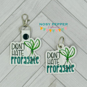 Don't Hate Propagate snap tab and eyelet fob machine embroidery file (single and multi files included) DIGITAL DOWNLOAD