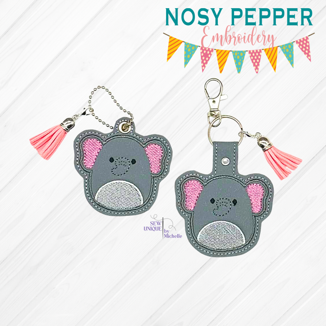 Squishy Elephant snap tab and eyelet fob machine embroidery file (sing ...