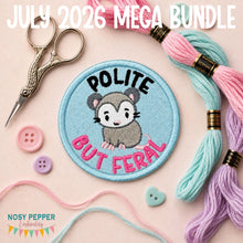 Load image into Gallery viewer, Polite But Feral patch (2 sizes included) machine embroidery design DIGITAL DOWNLOAD