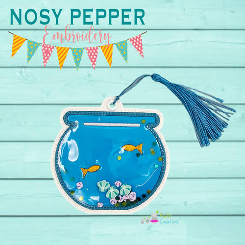Fish Bowl applique shaker bookmark/ornament/bag tag machine embroidery design DIGITAL DOWNLOAD