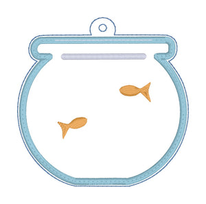 Fish Bowl applique shaker bookmark/ornament/bag tag machine embroidery design DIGITAL DOWNLOAD