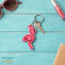 Load image into Gallery viewer, Flamingo Minimalist Snap tab and eyelet fob (Single and Multi included) machine embroidery design DIGITAL DOWNLOAD