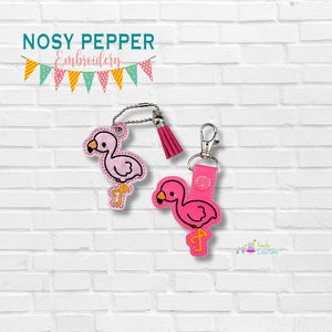 Flamingo snap tab and eyelet fob machine embroidery file (single and multi files included) DIGITAL DOWNLOAD