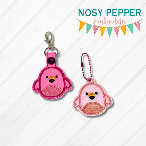 Squishy Flamingo snap tab and eyelet fob machine embroidery file (single and multi files included) DIGITAL DOWNLOAD