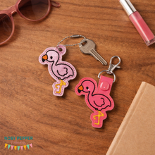Load image into Gallery viewer, Flamingo snap tab and eyelet fob machine embroidery file (single and multi files included) DIGITAL DOWNLOAD