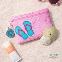 Load image into Gallery viewer, Flip flop applique ITH Bag (5 sizes available) and charm machine embroidery design DIGITAL DOWNLOAD
