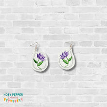 Load image into Gallery viewer, Floral Teardrop ITH earrings machine embroidery design DIGITAL DOWNLOAD