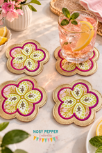 Load image into Gallery viewer, Flower Applique Coaster 4x4 machine embroidery design DIGITAL DOWNLOAD