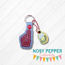 Load image into Gallery viewer, Foam finger snap tab and charm set machine embroidery design DIGITAL DOWNLOAD