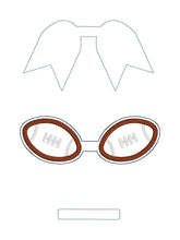 Load image into Gallery viewer, Football applique ITH Bow (2 sizes included) machine embroidery design DIGITAL DOWNLOAD