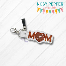 Load image into Gallery viewer, Football Mom Applique snap tab machine embroidery file (single &amp; multi file included) DIGITAL DOWNLOAD