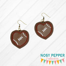 Load image into Gallery viewer, Football Heart earrings machine embroidery design ITH DIGITAL DOWNLOAD