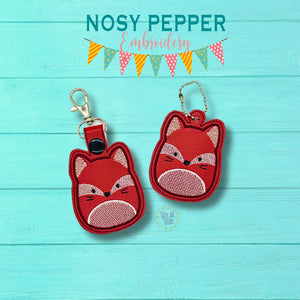 Fox Squishy snap tab and eyelet fob machine embroidery file (single and multi files included) DIGITAL DOWNLOAD