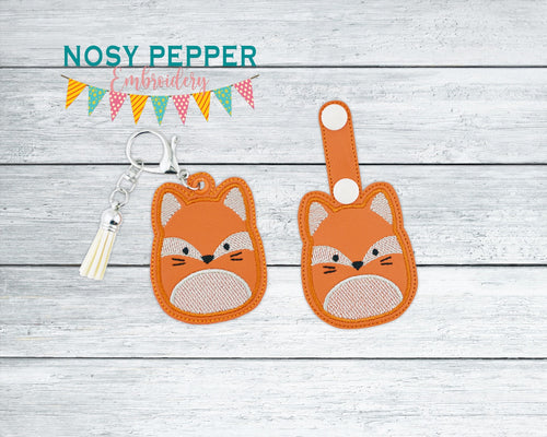 Fox Squishy snap tab and eyelet fob machine embroidery file (single and multi files included) DIGITAL DOWNLOAD